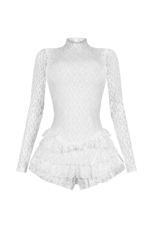 Linda Lace Long Sleeve Ruffle Romper